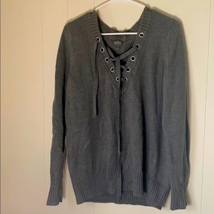 Lace up gray sweater